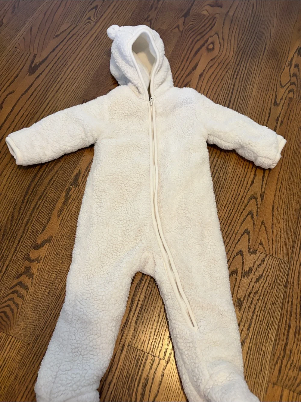 The Children's Place Cream Sherpa Hooded One-Piece Footie